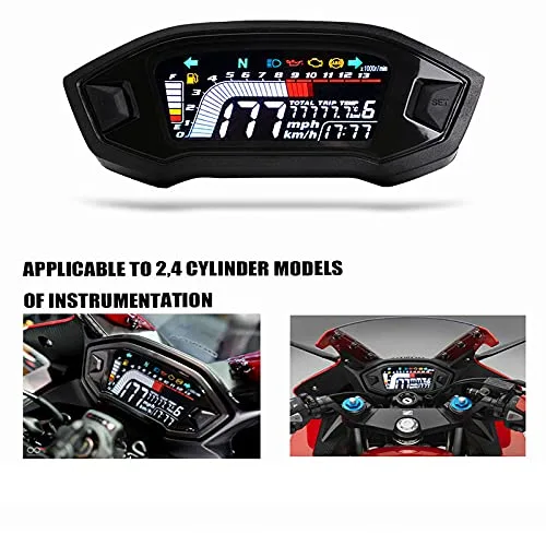 Miniatura 2 de ELING Velocímetro universal para motocicleta, tacómetro de nivel de combustible, medidor de odómetro digital LCD para 2 y 4 tipos de cilindros