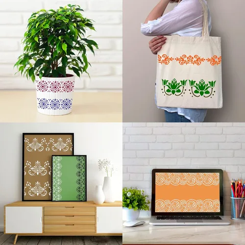 Miniatura 5 de Prasacco Plantillas de borde de flores de 8 piezas, plantillas de mandala ornamentadas para pintar sobre madera, lienzo, papel, tela, pastel, pared