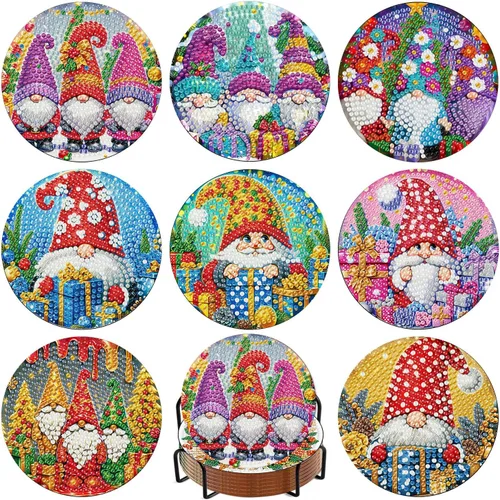 Miniatura 38 de Meothan Juego de 8 posavasos de arte de diamante para adultos con soporte, almohadillas de corcho, posavasos de arte de puntos de diamante de vidrio