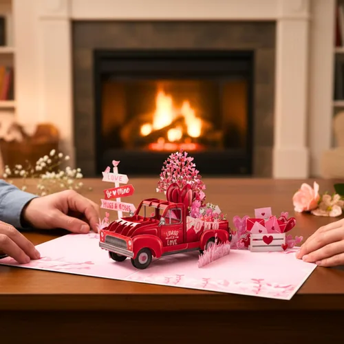 Miniatura 5 de Tarjeta de San Valentín 3D para camión, tarjeta desplegable para el día de San Valentín para esposa, marido, él, ella, novia, novio, adultos 6 x 8
