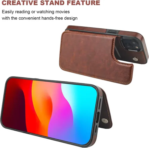 Miniatura 4 de ONETOP - Funda tipo cartera compatible con iPhone 15 Plus con soporte para tarjetas, funda de cuero PU con soporte y ranuras para tarjetas, doble