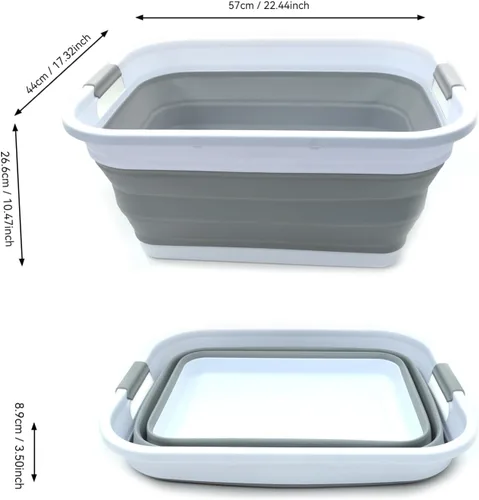 Miniatura 5 de SAMMART Cesta de Lavandería de Plástico Plegable de 41L (10.8 galones) - Contenedor/Organizador de Almacenamiento Emergente Plegable - Tina de Gris