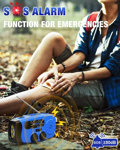Miniatura 3 de Radio de emergencia con manivela Emgykit - Radio de emergencia solar con manivela manual AM/FM/NOAA de 2000mAh/7400mWh con 3 linternas LED, función