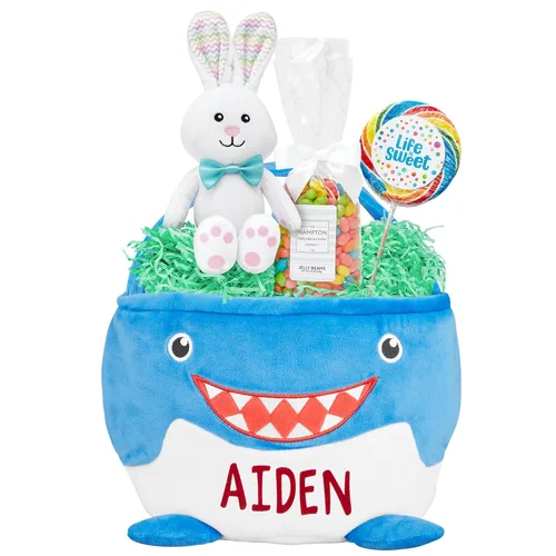 Miniatura 10 de Let's Make Memories - Canasta de Pascua personalizada con amigos peludos, canasta para niños, diseño de conejito de Pascua azul, solo incluye