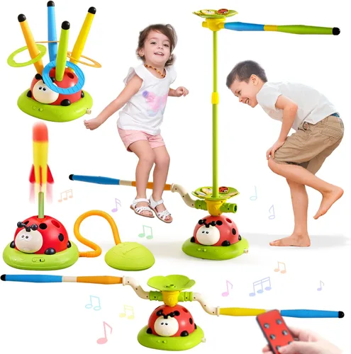 Juguetes Musicales de Salto 5 en 1, Juego de Lanzar Anillos Pisoteando Lanzacohetes para Niños, Juguetes de Evitar Obstáculos y Saltar en Cuclillas