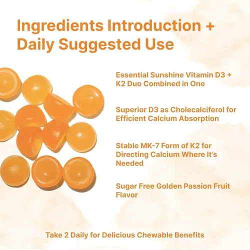 Miniatura 2 de Micro Ingredients Gomitas de vitamina D3 K2, 120 unidades 5,000 UI de vitamina D + 100 mcg K2 MK-7 Suplementos para la salud ósea, inmunitaria