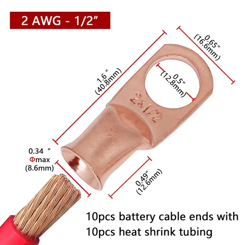 Miniatura 58 de TKDMR - Kit de 264 piezas de extremos de cable de batería, 132 piezas de terminales de anillo de lengüetas de cable de cobre resistentes AWG 8 6 4 2