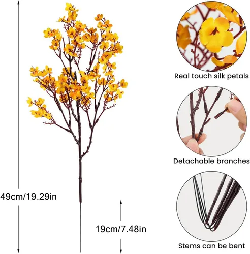 Miniatura 6 de 8 piezas flores artificiales de aliento de bebé, flores de seda amarillas de tacto real, flores falsas para jarrón, hogar, oficina, boda, Navidad