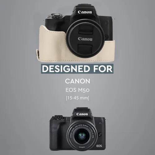 Miniatura 5 de MegaGear Canon EOS M50 - Funda de piel sintética para cámara, diseño siempre listo con acceso a la batería, lente de 0.591-1.772 in, color blanco
