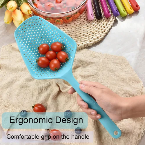 Miniatura 7 de SEIWEI Cuchara coladora grande, colador de herramientas de mango largo, cuchara de drenaje, colador de pasta resistente al calor, cocina para Azul