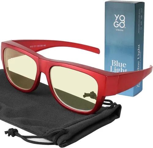 Miniatura 7 de Yogo Vision Fit Over Blue Light Blocking Glasses and Computer Eyewear Wear Over Your Eyeglasses and Readers Rojo metálico