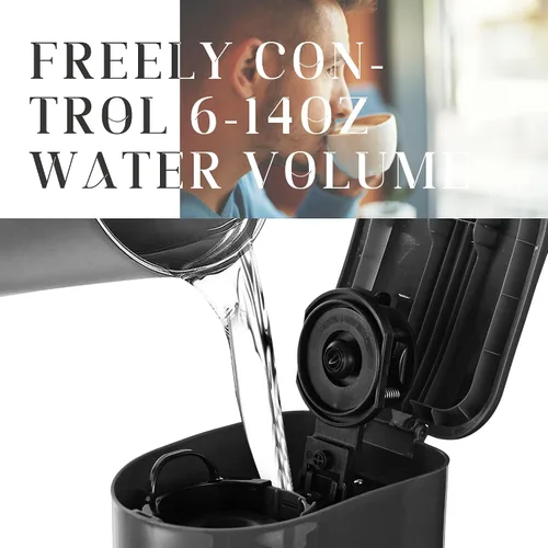 Miniatura 5 de Cafetera individual K Cup para café en cápsulas y molido, filtro permanente, café con tanque de 6-14 onzas botón de una pulsación, negra Negro