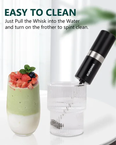 Miniatura 6 de Potente espumador de leche de mano, funciona con pilas, espumador de espuma de doble batidor con soporte de acero inoxidable, mezclador de bebidas