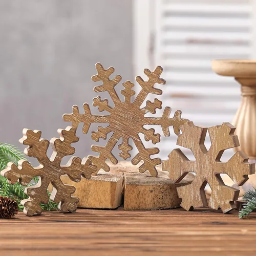 Miniatura 14 de Bucherry 3 Piezas Decoración de Copos de Nieve de Madera de Invierno Letreros de Mesa de Copos de Nieve de Invierno Rústicos Bloques de Madera