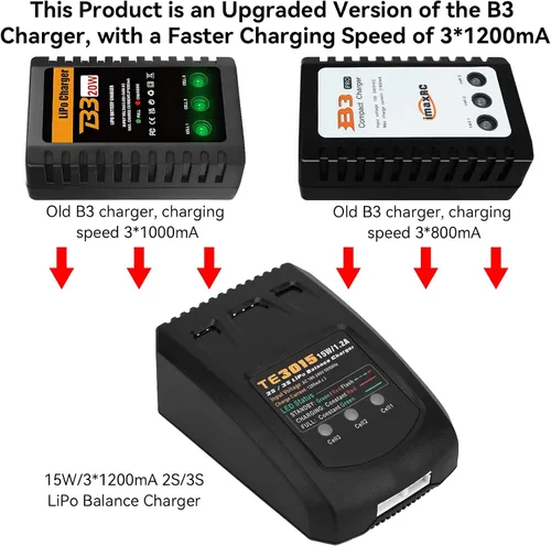 Miniatura 2 de LiPo Cargador de batería - 2S 3S RC Baterías Balance Cargadores AC 7.4-11.1V 15W 1.2A con XH3P XH4P Plug para RC Car LiPo Batería Barco Avión Camión