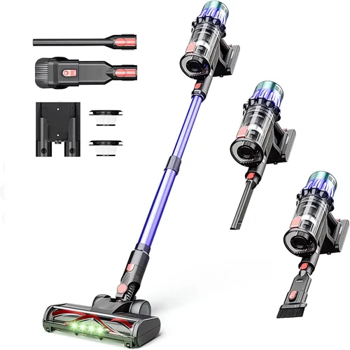 Aspiradora de palo inalámbrica, succión fuerte de 40 KPa, motor sin escobillas de 650 W, hasta 50 minutos de tiempo de funcionamiento,