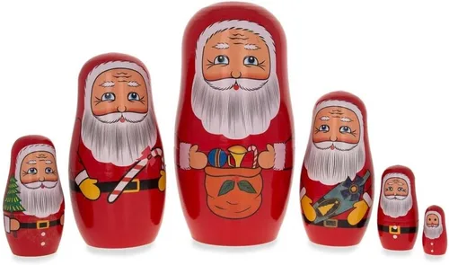 Miniatura 7 de BestPysanky Juego de 6 muñecas anidables de madera de Papá Noel de 5.5 pulgadas