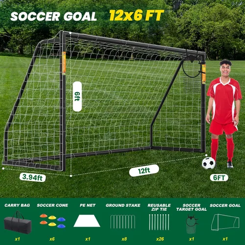 Miniatura 3 de NAIZEA Portería de fútbol – Portería de fútbol de 12 x 6/10 x 6/8 x 6/6 x 4 pies para patio trasero, portería de fútbol portátil y resistente a