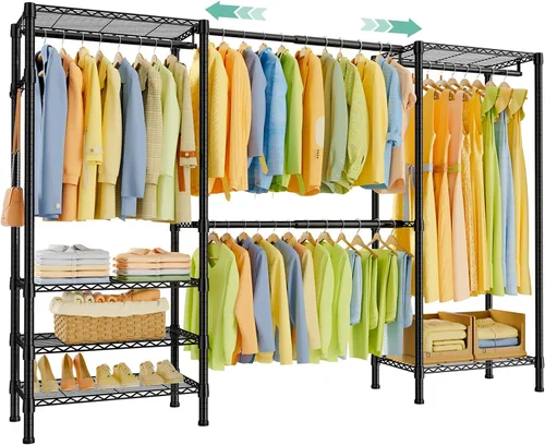 SEMHOR E06 - Perchero extensible resistente para armario vertical, estantes de ropa independientes con estantes, sistema organizador de armario de