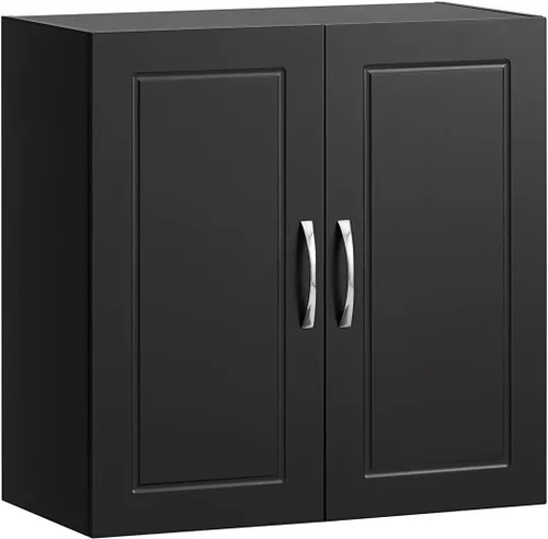 Miniatura 10 de SoBuy Armario de pared para lavandería, botiquín para baño, cocina, garaje, armario de almacenamiento de pared de 3 puertas con estante ajustable