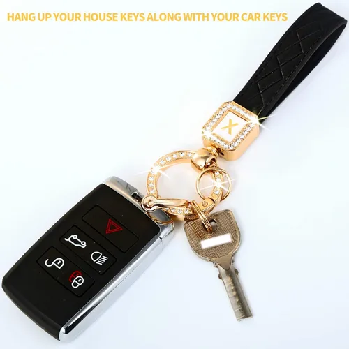 Miniatura 6 de Llavero de cuero brillante para automóvil, llavero universal para hombres y mujeres, anillo en D antipérdida, Negro -, Negro