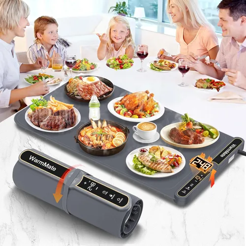 Miniatura 10 de Tapete de calentamiento de alimentos, bandeja de calentamiento eléctrica con control de precisión de temperatura de 9 niveles, temporizador de 6