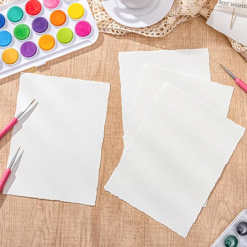 Miniatura 4 de Prudiut 50 hojas de papel de acuarela de 6 x 8 pulgadas, 160 GSM con borde deckled borde, papel hecho a mano con textura rugosa para invitaciones