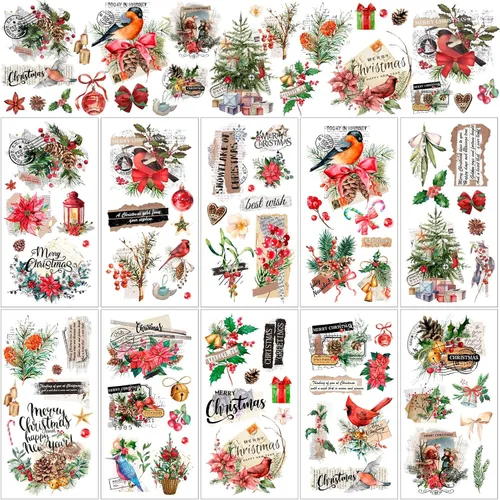 Miniatura 11 de Lincia 10 hojas de calcomanías para transferencia de manualidades y muebles, calcomanías de muñeco de nieve, gnomo de reno, vintage