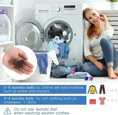 Miniatura 6 de Blulu 24 unidades de removedor de pelo de mascotas para secadora de ropa, bolas reutilizables para lavadora, atrapa pelo mascotas, perros y gatos