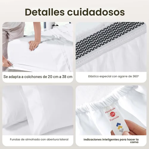 Miniatura 6 de California Design Den - Juego de sábanas suaves como seda, 5 piezas para camas tamaño King separables, 800 hilos, 100 % algodón, incluye 2 sábanas