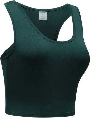 Miniatura 3 de OThread & Co. Camiseta corta básica para mujer, elástica, casual, cuello redondo, espalda cruzada, deportiva, sin mangas