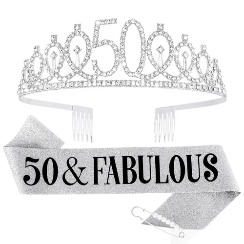 Miniatura 9 de CIEHER Juego de corona dorada para cumpleaños número 40 + banda de 40 y fabulosa + pin de perlas, tiara para decoraciones y regalos de cumpleaños