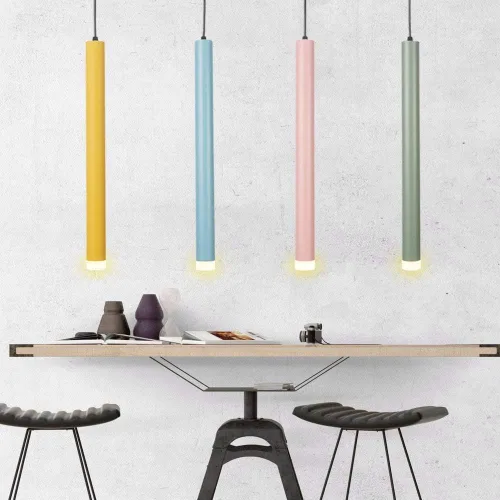 Miniatura 2 de Lámpara colgante de tubo de luz cálida nórdico amarillo cilíndrico de una sola cabeza Downlight lámpara colgante para isla de cocina comedor tienda