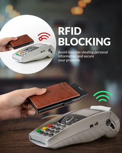 Miniatura 30 de VULKIT Billeteras delgadas para hombre, con bloqueo RFID, diseño minimalista con capacidad para hasta 11 tarjetas, Negro -, Minimalista
