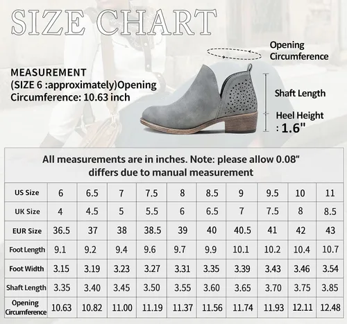 Miniatura 7 de VEPOSE botas al tobillo para mujer con tacón bajo y grueso, con perforaciones, botas de vaquero