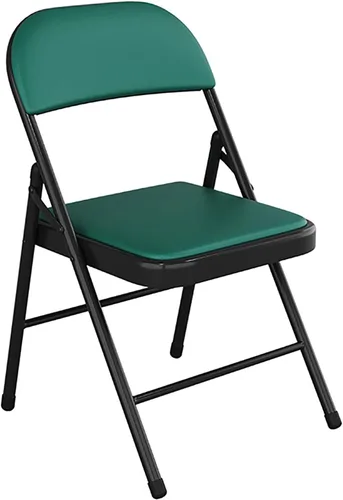 Miniatura 19 de Silla plegable con asiento acolchado de piel sintética, silla plegable ergonómica de metal con respaldo, silla portátil básica para oficina en casa