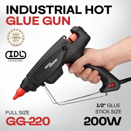 Miniatura 2 de IDL Packaging GG-220 Pistola de pegamento caliente industrial de 200 W de tamaño completo para barras de pegamento de 1/2 pulgada, calentamiento