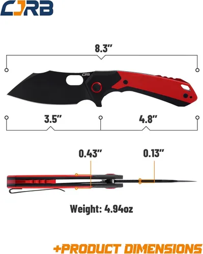Miniatura 3 de CJRB - Navaja de bolsillo plegable Caldera (J1923), con hoja de acero AR-RPM9 en polvo rojo, mango G10, para hombres, EDC, camping, senderismo, aire
