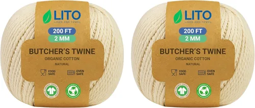 Miniatura 19 de Cordel de carnicero orgánico para cocinar y atar – Cuerda de cocina de algodón natural resistente de 1.2mm de 1000 pies – Cuerda apta