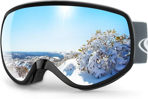 findway Gafas de esquí para niños, gafas de snowboard para niños y niñas de 3 a 12 años Marco negro lente plata (vlt 21%)