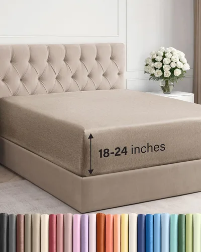 Miniatura 62 de Sábana bajera ajustable extra profunda tamaño completo – Sábana bajera individual de lujo para hotel únicamente – Se adapta fácilmente a colchones