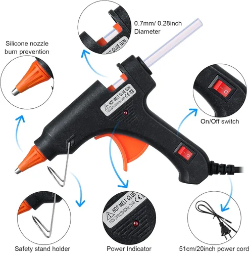 Miniatura 2 de Zhengmy 12 piezas mini pistolas de pegamento para manualidades, pistolas termofusibles, pegamento a baja temperatura con protección contra Negro