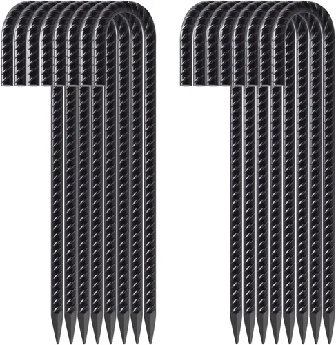 Miniatura 9 de FEED GARDEN Paquete de 8 estacas de barra de refuerzo de 12 pulgadas, gancho en J resistente, estacas galvanizadas para tienda de campaña, anclajes