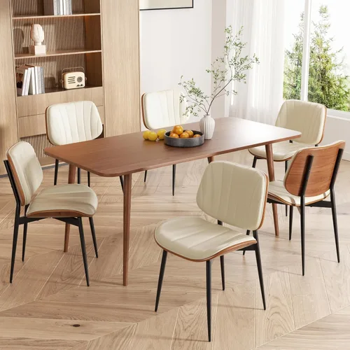 Miniatura 10 de Silla de comedor, sillas de comedor modernas de mediados de siglo, sillas de cocina tapizadas de piel sintética con respaldo de madera curvada