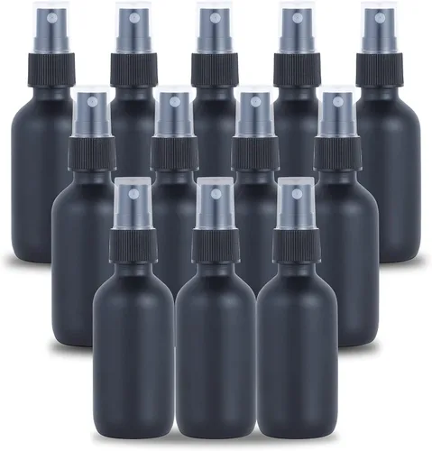 Miniatura 13 de Botella pulverizadora de vidrio de 2 onzas, botellas de vidrio Boston de niebla fina con pulverizador de niebla fina negra, botellas pequeñas