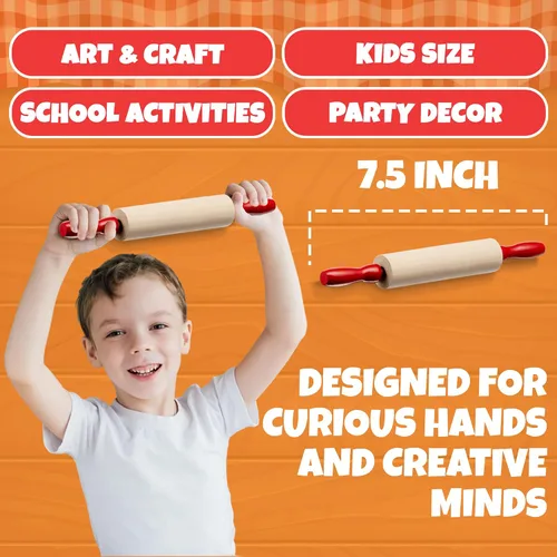 Miniatura 5 de Mini rodillo de 7.5 pulgadas (6 unidades) para niños, juego de rodillos para masa, accesorios de masa de juego, pin pequeño para masa, rodillos