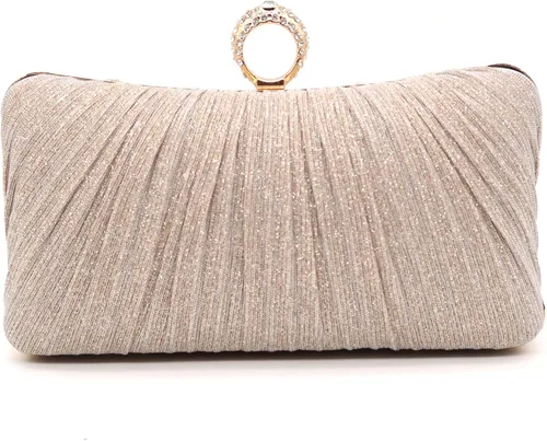 Crbeqabe Bolso de mano con purpurina para mujer, bolso de noche plisado, bolso de noche para boda, fiesta, noche, monederos, embrague de noche