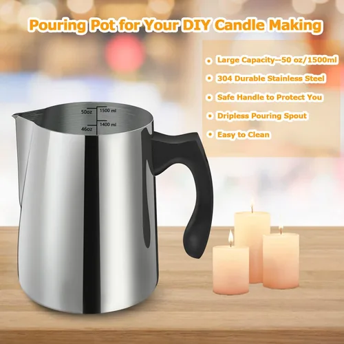 Miniatura 5 de BBAXI - Olla para hacer velas y verter, 1500 ML/50 OZ, jarra para verter velas, olla para hacer velas de acero inoxidable 304 con mango resistente