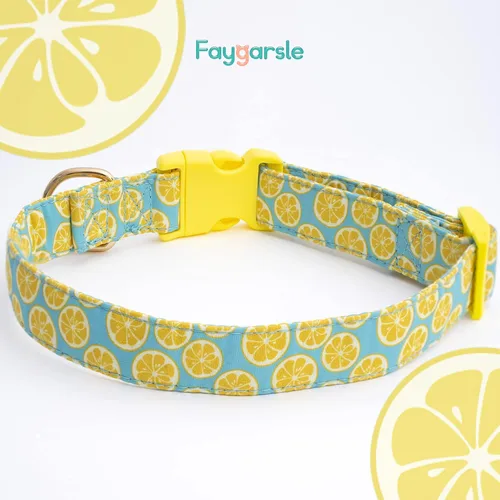 Miniatura 2 de Faygarsle Collar Lindo de Perro para Perras y Perros Machos, Collar Suave y Elegante para Mascotas con Diseño de Limón, Collar de Perro Amarillo
