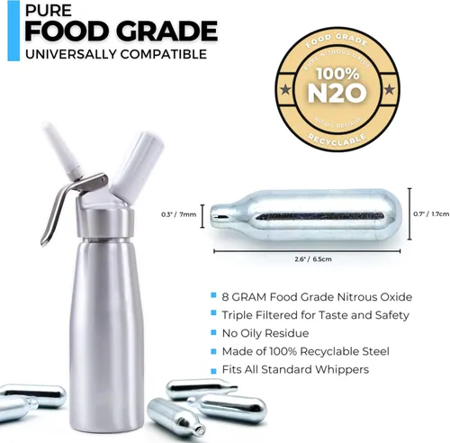 Miniatura 2 de ICO Cargador de crema batida, 10 unidades, cargadores de crema batida N2O de 0.28 oz para dispensador de crema batida, compatible